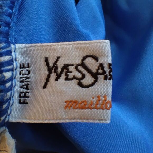 Yves Saint Laurent Blue One Piece Swimsuit Ruched Cross Front Halter 14 Luxury - Picture 3 of 5